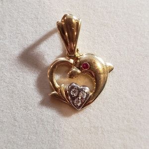 Dolphin 14k gold necklace charm